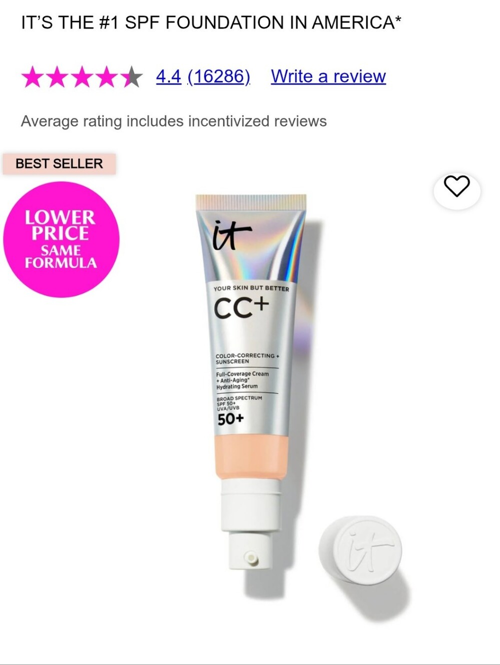 it cosmetics CC+ Full-Coverage Color-Correcting Cream in Tan Warm